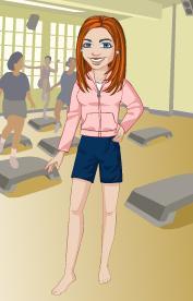 Kim's Yahoo Avatar for this entry, in exercise gear w/a step aerobics class background
